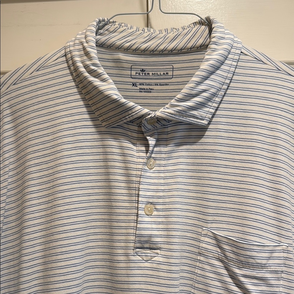 Peter Millar Blue and White Polo Shirt Classic Stripes